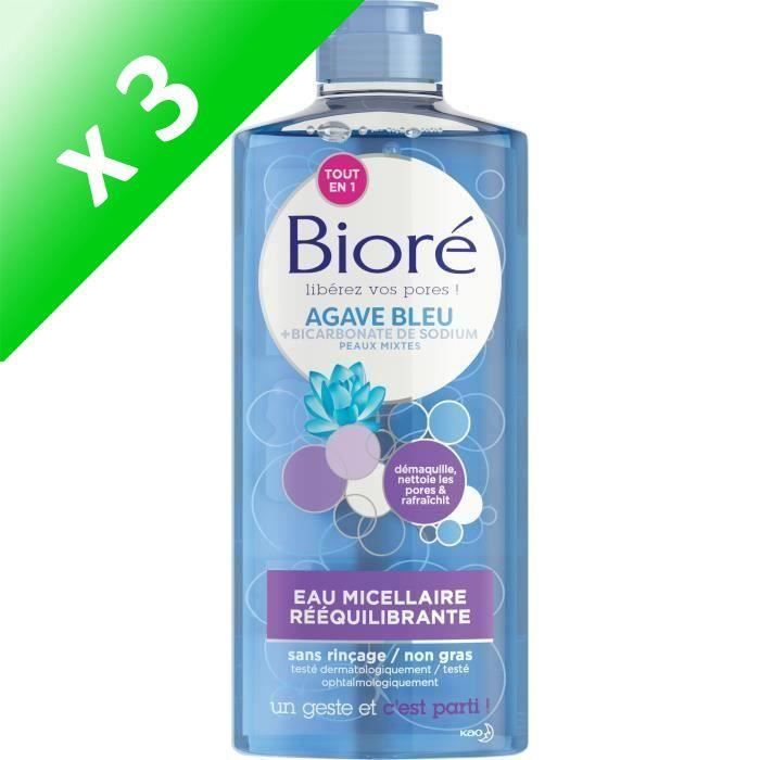 Produit shopeco.fr : Lot De 3 - BIORÉ Eau Micellaire Rééquilibrante à l'Agave Bleu et au Bicarbonate de Sodium 300ml