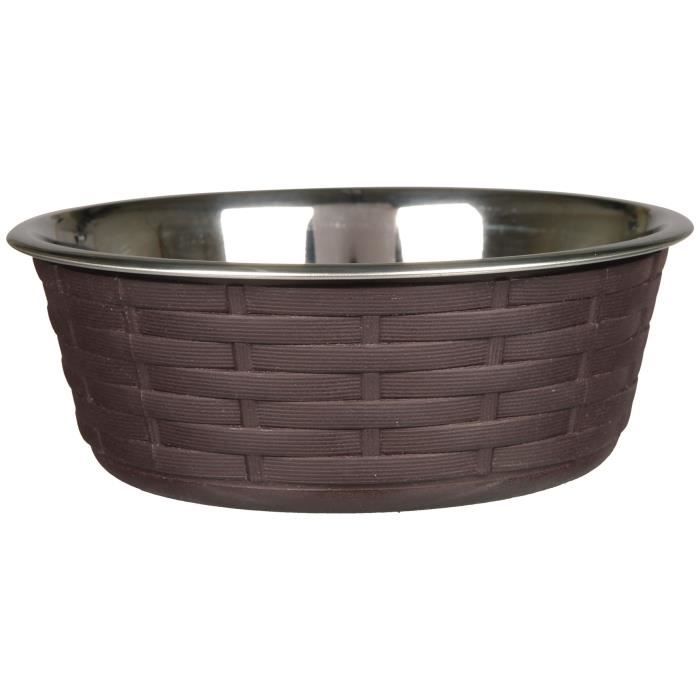 TRIXIE Ecuelle en acier inox et polyrotin - 0,8 l - ø 16 cm - Brun foncé - Pour chien