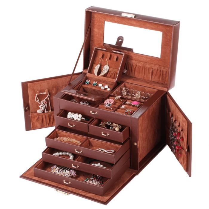 CALFOVERA - Lot De 2 Boîtes En Bois Vintage à Motif Timbré - Coffret à Bijoux, Rangement Cadeau - 8x6,5x6 Cm