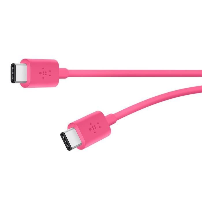 BELKIN Câble de charge et Synchronisation avec connecteur USB C 2.0 / 3.A / 60W /pour Smartphone et Tablette - 1,8M - Rose (Compati