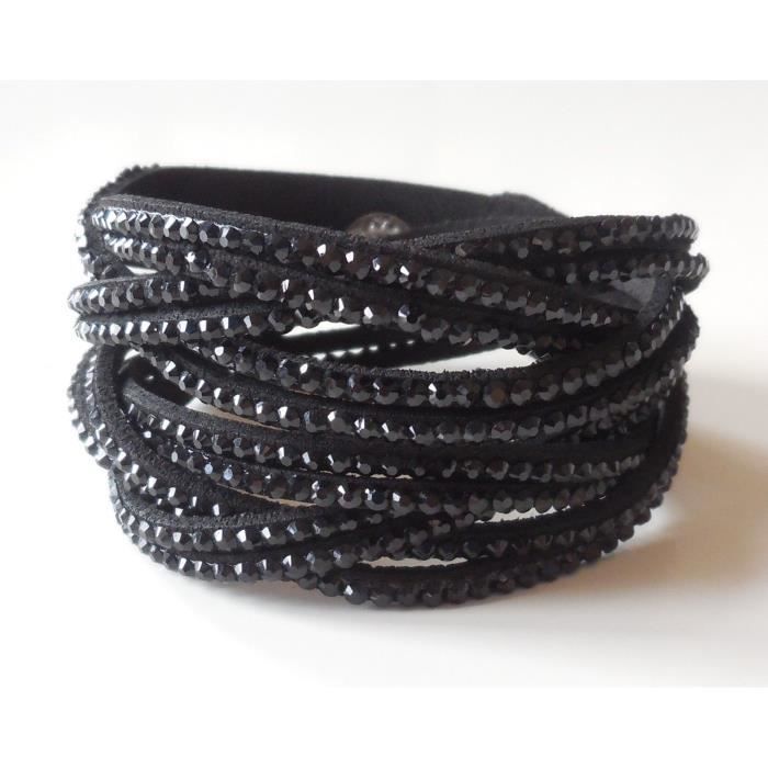 BRACELET , GOURMETTE bracelet tressé slake style Swarovski strass noir