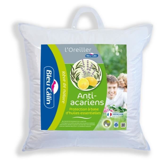 BLEU CALIN Oreiller anti-acarien PHYTOPURE 100% coton - 60 x 60 cm