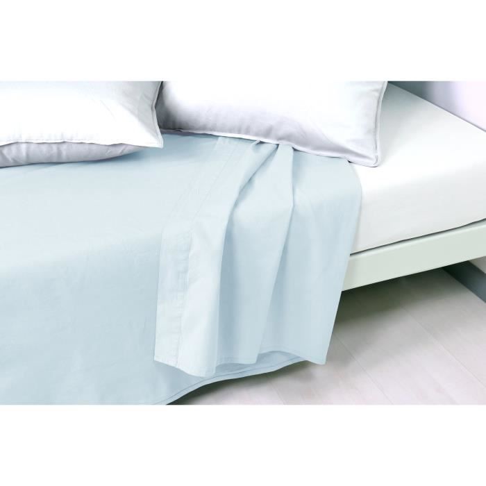 VENT DU SUD Drap plat PALACE 100% coton - 240x300 cm - Bleu aqua