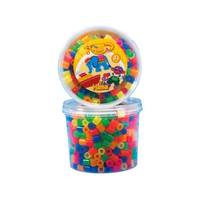Pot de 600 perles   Hama Maxi  Perles Mix 6 couleurs   Pot de 600