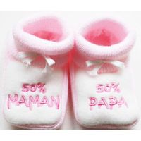 CHAUSSON - PANTOUFLE Chaussons bébé brodés "50% maman… Rose/blanc CHAUSSON - PANTOUFLE Chaussons bébé brodés "50% maman… Rose/blanc