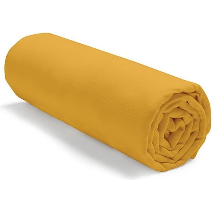 TODAY Drap housse jersey 100% coton - 140x190 cm - Jaune safran