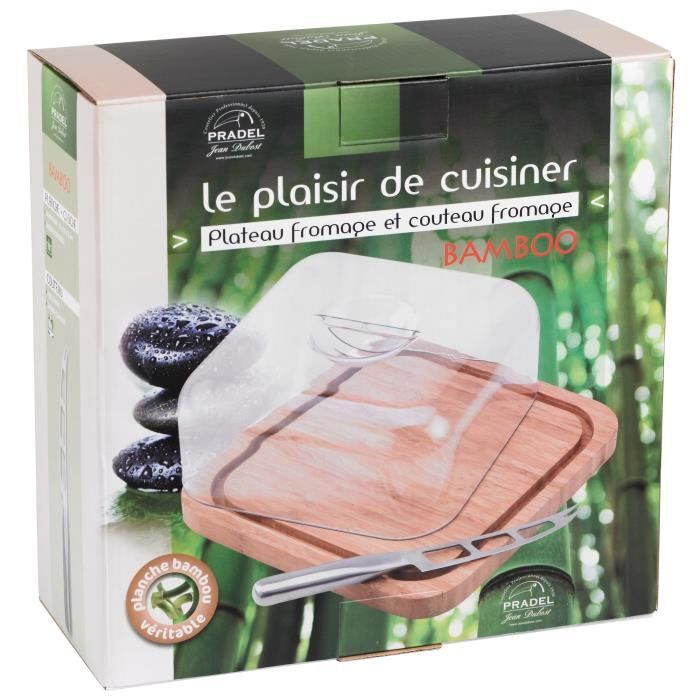 JEAN DUBOST Planche à découper en bambou avec cloche + couteau à fromage - Inox
