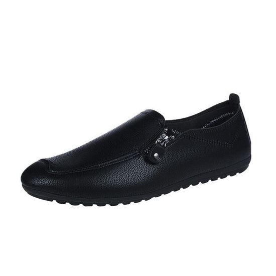 Bout Couleur De Peu Noir Rond En Couture Plat Cuir Talon Solide Profond Hommes Chaussures Bouche ZikXPuTO
