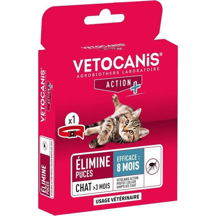 VETOCANIS Collier anti puces et anti tiques au Dpdimpylate 8 mois de protection Rouge Pour chat