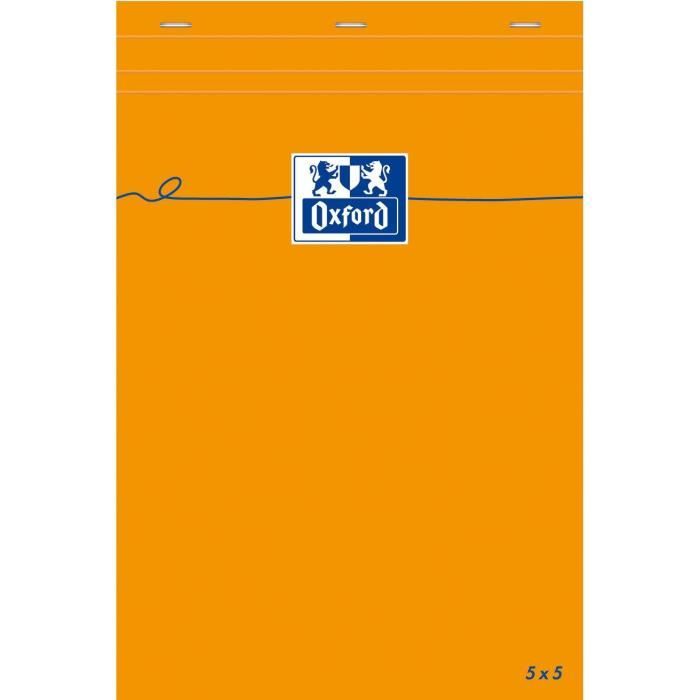 OXFORD Bloc-notes - Petits carreaux - orange - 160 pages - 21 cm x 14,8 cm x 0,9 cm