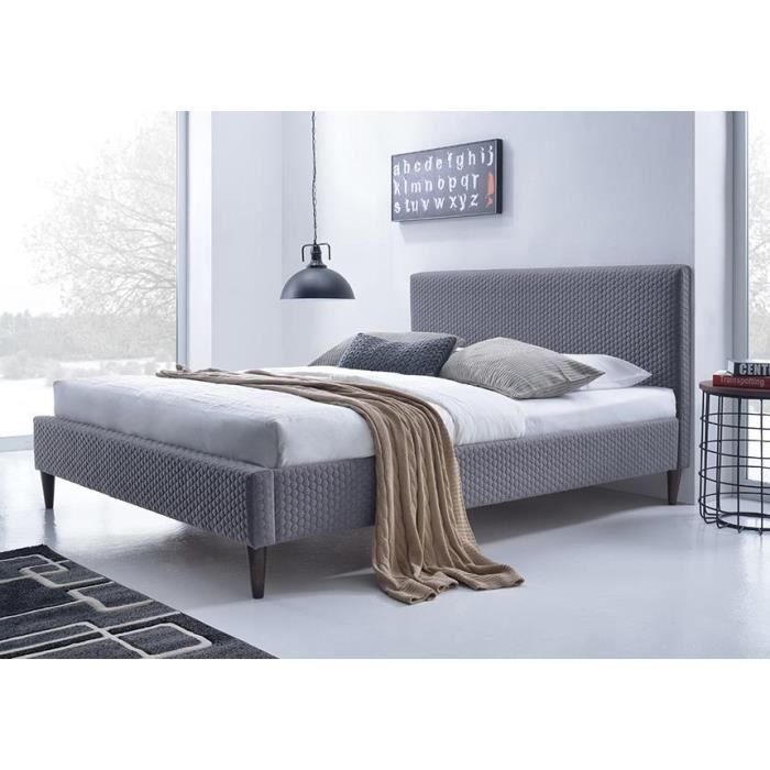 Lit tissu gris avec tête de lit Flexy 140 x 190 - Achat ...