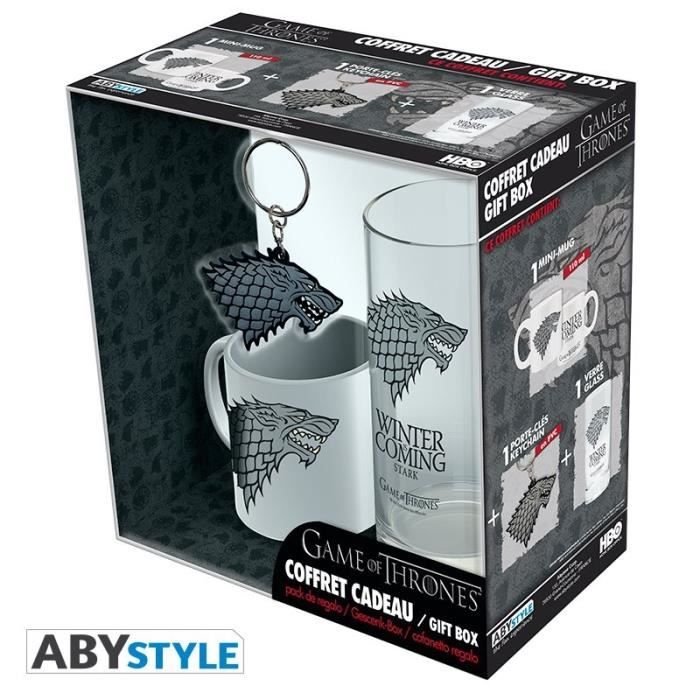 Pack Mug + Porte-clés + Mini Mug Game Of Thrones - Verre 29cl + Porte-clés PVC + Mini Mug Stark - ABYstyle