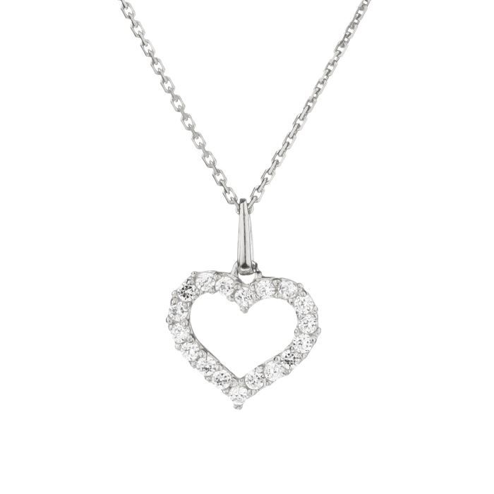 OR ECLAT Collier avec Pendentif CŒur Or Blanc 375° et Oxydes de Zirconium Femme