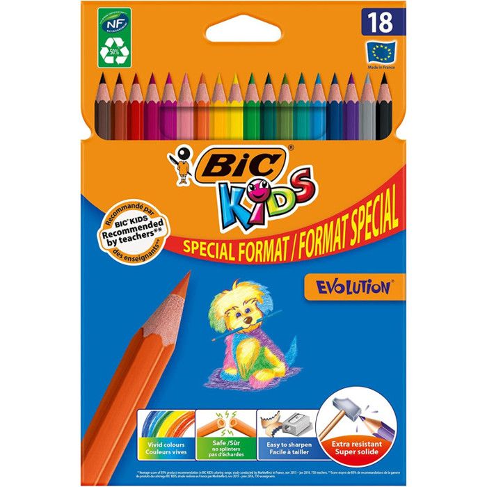Pochette de 18 crayons de couleurs Kids Evolution BIC Format speci