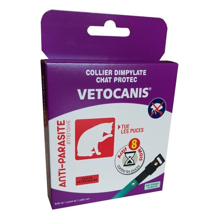 VETOCANIS Collier anti-puces et anti-tiques au Dimpylate - 8 mois de protection - Vert - Pour chat