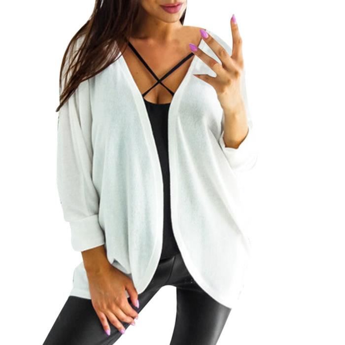 Kintted Hauts Asymétrique blanc Longues À Femmes Cardigan Coat Ourlet Manches fqWd0