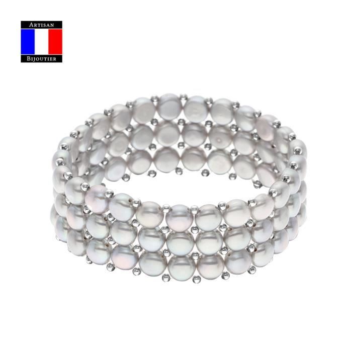 Perles Véritables La Bracelet Fabrication A 3 Rangs Main D'eau hQtsrd