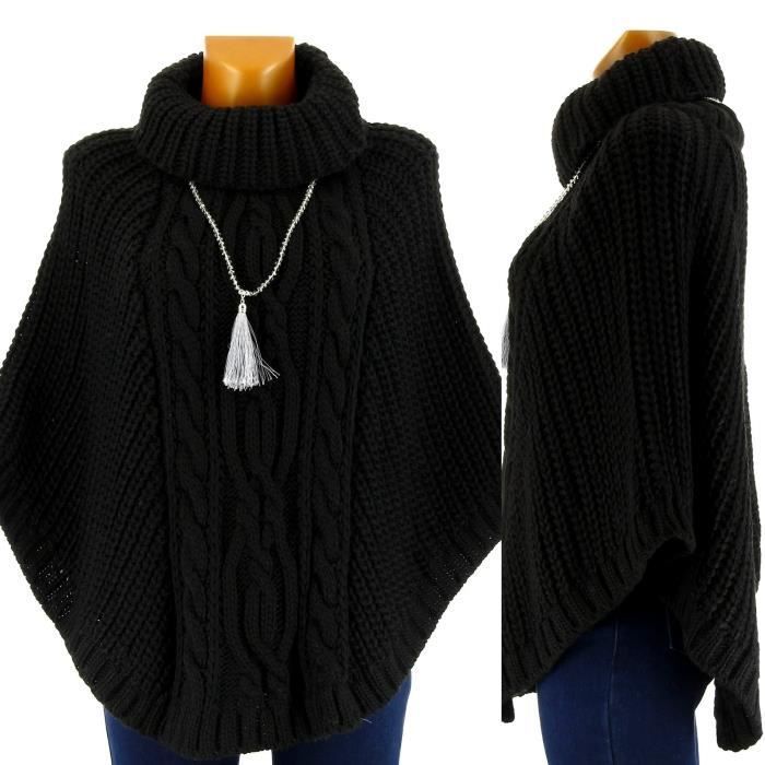 Poncho Pull Cape Laine Alpaga - ELODIE - Femme ... NOIR ...