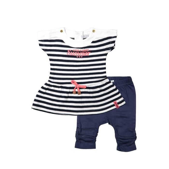 DIRKJE Ensemble 2 Pières Robe Jersey + Legging Uni Bleu Marine Bébé Fille