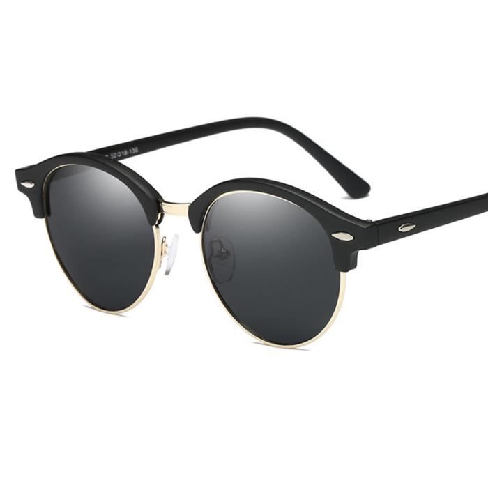 Femme Polarisées Polarisé Lunettes Soleil Clubmaster Demi À Uv400 Noir Wowa® Homme Monture 100Anti De UMSpGqzV