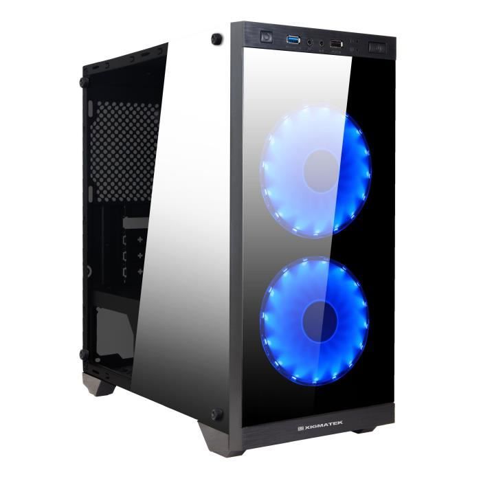 XIGMATEK Scorpio Boitier sans alimentation - Façade Verre trempé - 2x120mm LED Bleu - Format Micro ATX - Mini Tour
