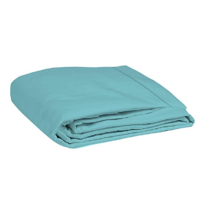 COTE DECO Drap plat 100% coton 57 fils 240x300 cm - Bleu turquoise