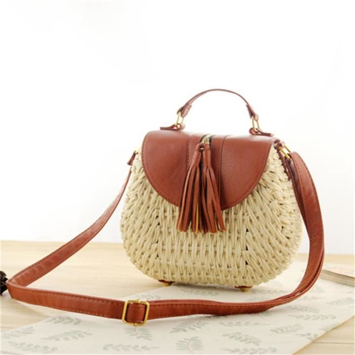 À Crossbody Tissage Sacs Été Femmes Bourse Plage L'épaule Main Sac Paille Rond Et j4RScA3L5q