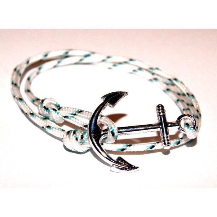 BRACELET , GOURMETTE Bracelet homme femme ancre marine blanc bleu noir