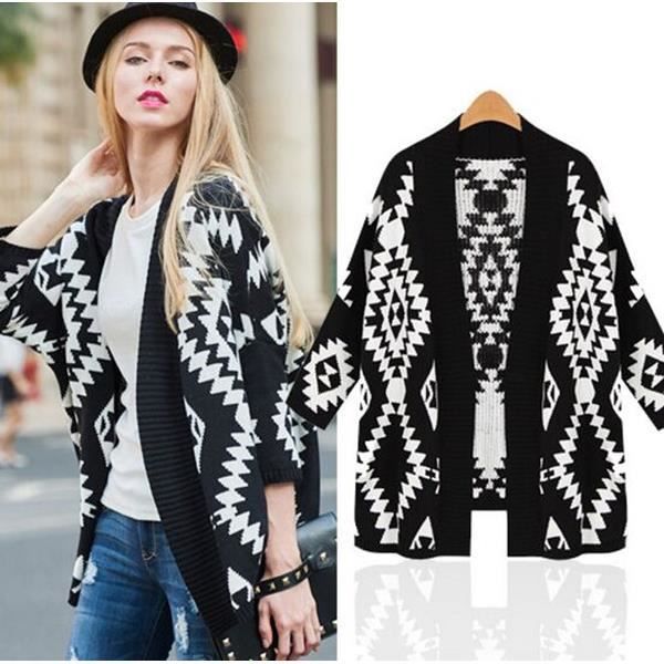 Acheter Cardigan Tricoté Pour Femmes, Pull à Col En V, Manches Longues, Motif De Couleur Bloc, Manteau Long Ample, Automne Hiver