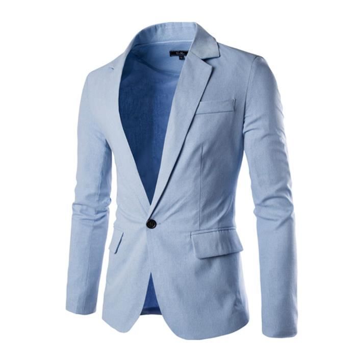 Costume Mode Et Lin Coton Clair Veste Homme Léger Bleu De nmN0wv8