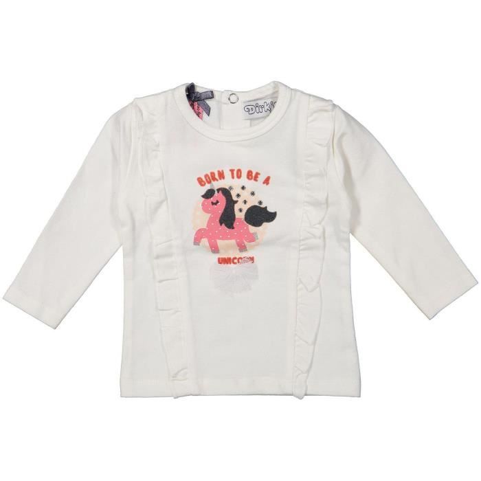 DIRKJE T-shirt Licorne Blanc Avec une Licorne Rose Bébé Fille