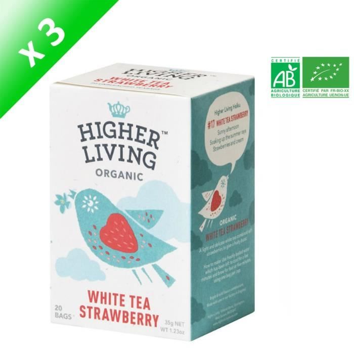 HIGHER LIVING Thé Blanc Fraise Bio - 35 g x3