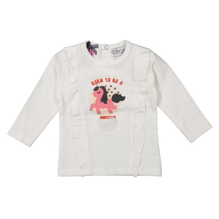 DIRKJE T-shirt Licorne Blanc Avec une Licorne Rose Enfant Fille
