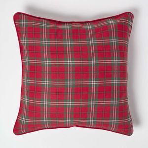 HOUSSE DE COUSSIN Coussin Déhoussable Carreaux Tartan Rouge 60 x 60 