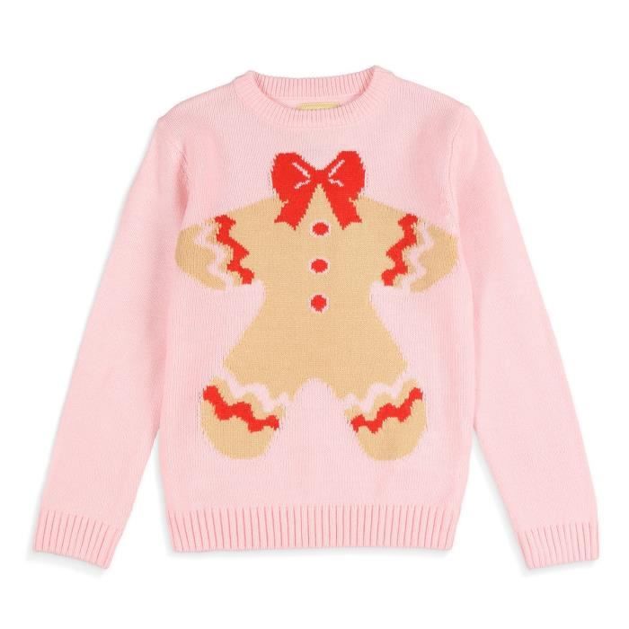 Pull de Noël Pain d'Épices Rose Enfant Fille