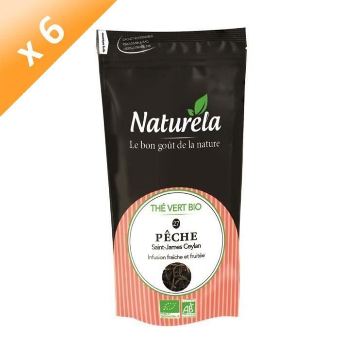 NATURELA Lot de 6 Thés Vert Pêche n°27 Bio 80g