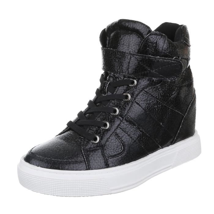 Sneaker top Décontractées Semelle Chaussure High Chaussures Compensée Femme Noir RPtdXxR