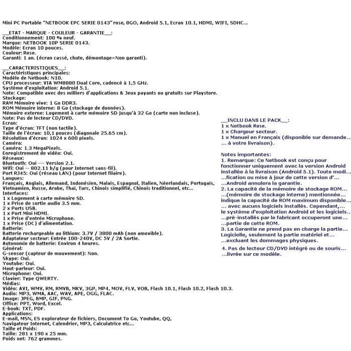 Mini ordinateur portable Netbook Rose Android3