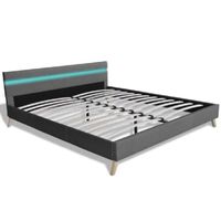 STRUCTURE DE LIT Lit avec revêtement en tissu gris clair et tête de STRUCTURE DE LIT Lit avec revêtement en tissu gris clair et tête de
