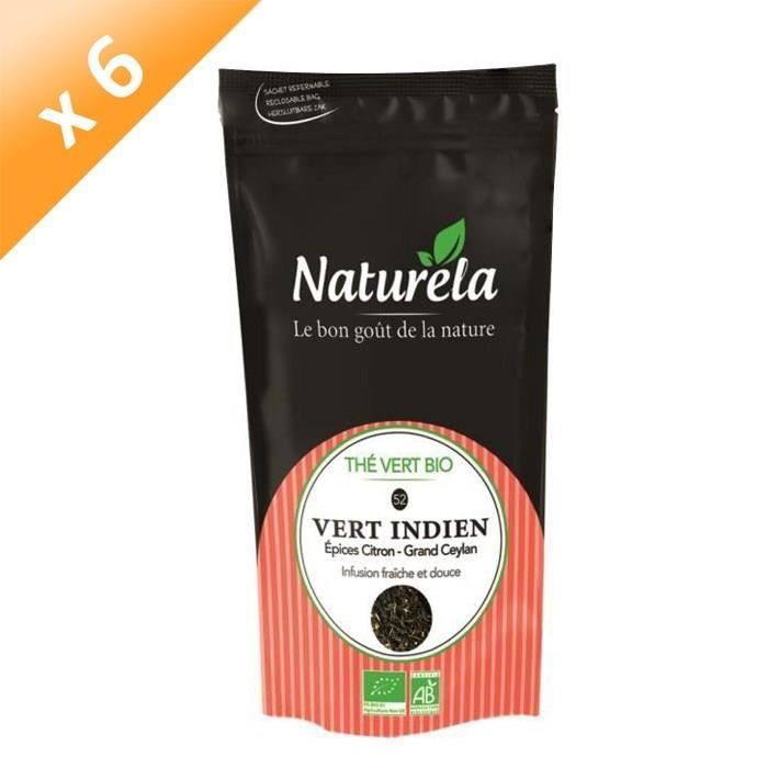 NATURELA Lot de 6 Thés Vert Indien Epices Citron n°52 Bio 100g