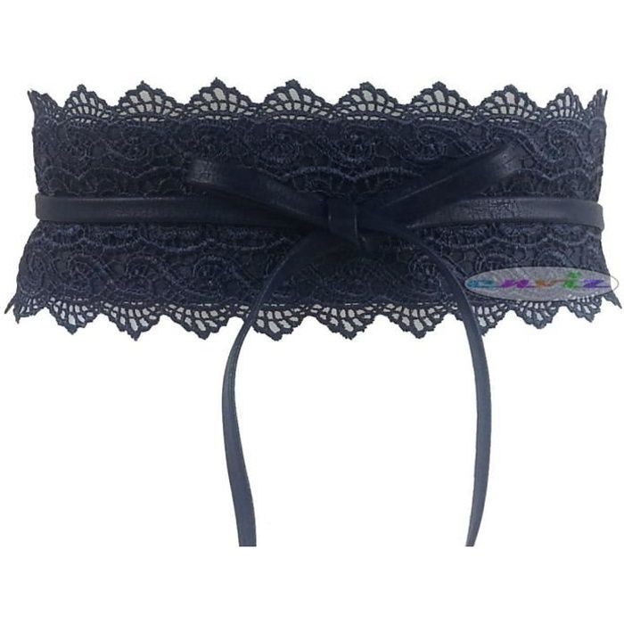 Ceinture corset dentelle large à nouer pour femme -Bleu ...