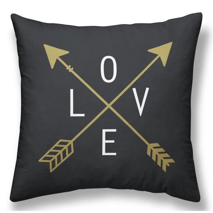 TODAY Coussin Déhoussable GOLD LABEL LOVE 40x40 cm blanc, noir et or