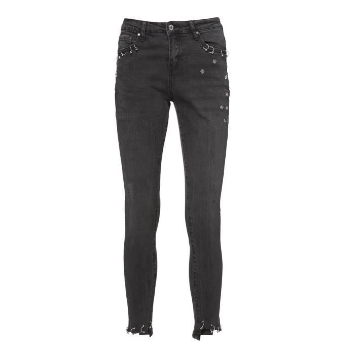 DEELUXE - Jean Slim Noir Avec Ourlets Asymétriques