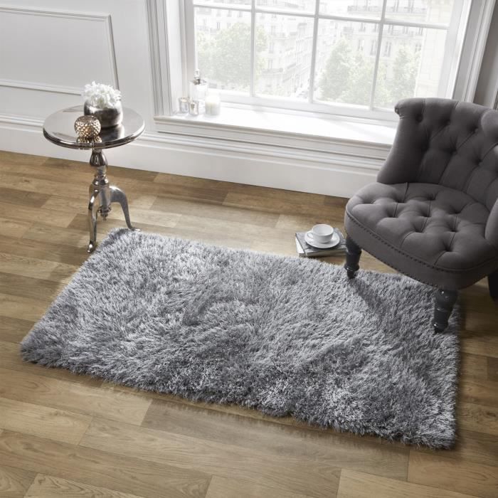Sienna Grande Plaine Souple Shaggy Tapis Sol Pile 5 Cm Dépaisseur Gris Argenté 120 X 170 Cm
