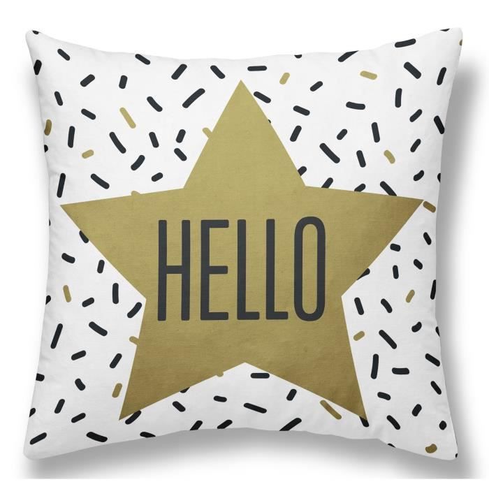 TODAY Coussin Déhoussable GOLD LABEL HELLO 40x40 cm blanc, noir et or