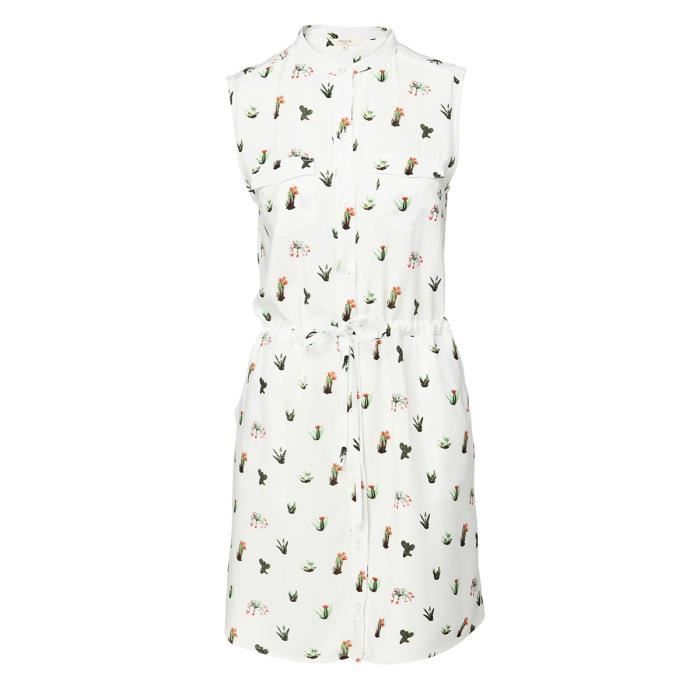 DEELUXE - Robe Chemise Blanche A Imprimé Cactus Sans Manches