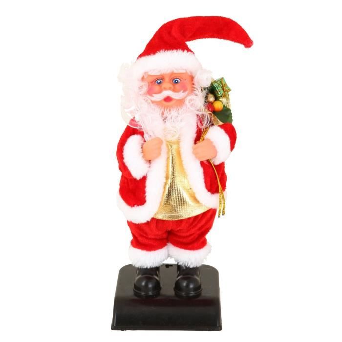Personnage de Noël : Père Noël Jingle bells en plastique et polyester - H 28 cm - Rouge et blanc