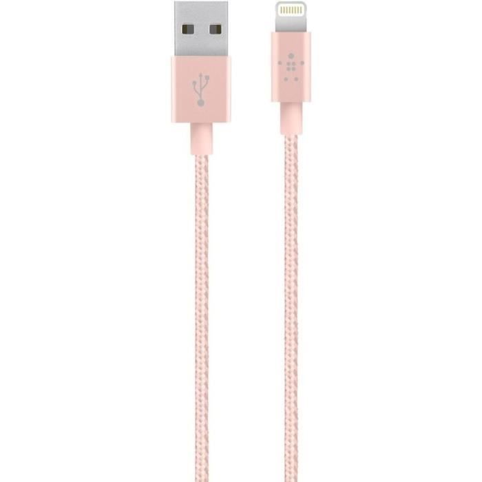 BELKIN Cable métallique Premium Lightning 2.4A Charge/Sync pour iPhone et iPad - 1,2m - Compatible avec iPhone 8/8+ et iPhone X - O
