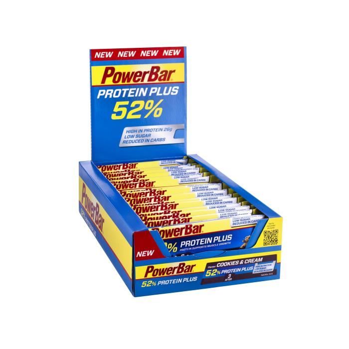 POWERBAR Lot de 24 barres Protein Plus 52% - Cookies et crème - 50 g