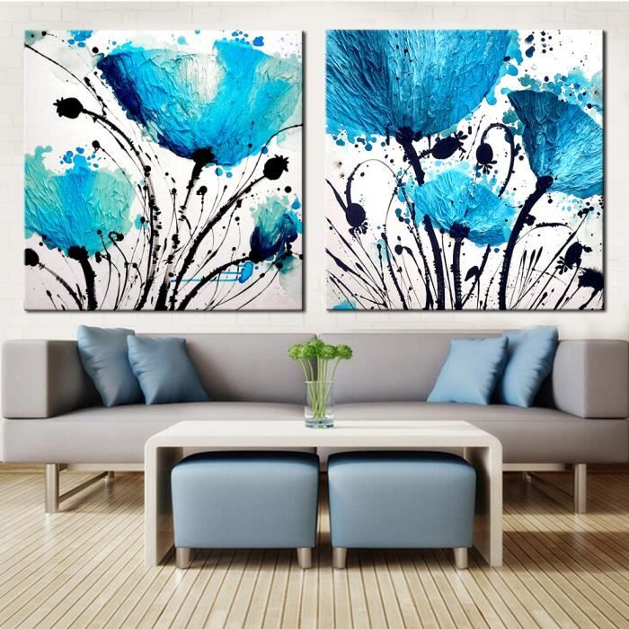 2 panneaux toile imprimer  peinture moderne  bule fleur 